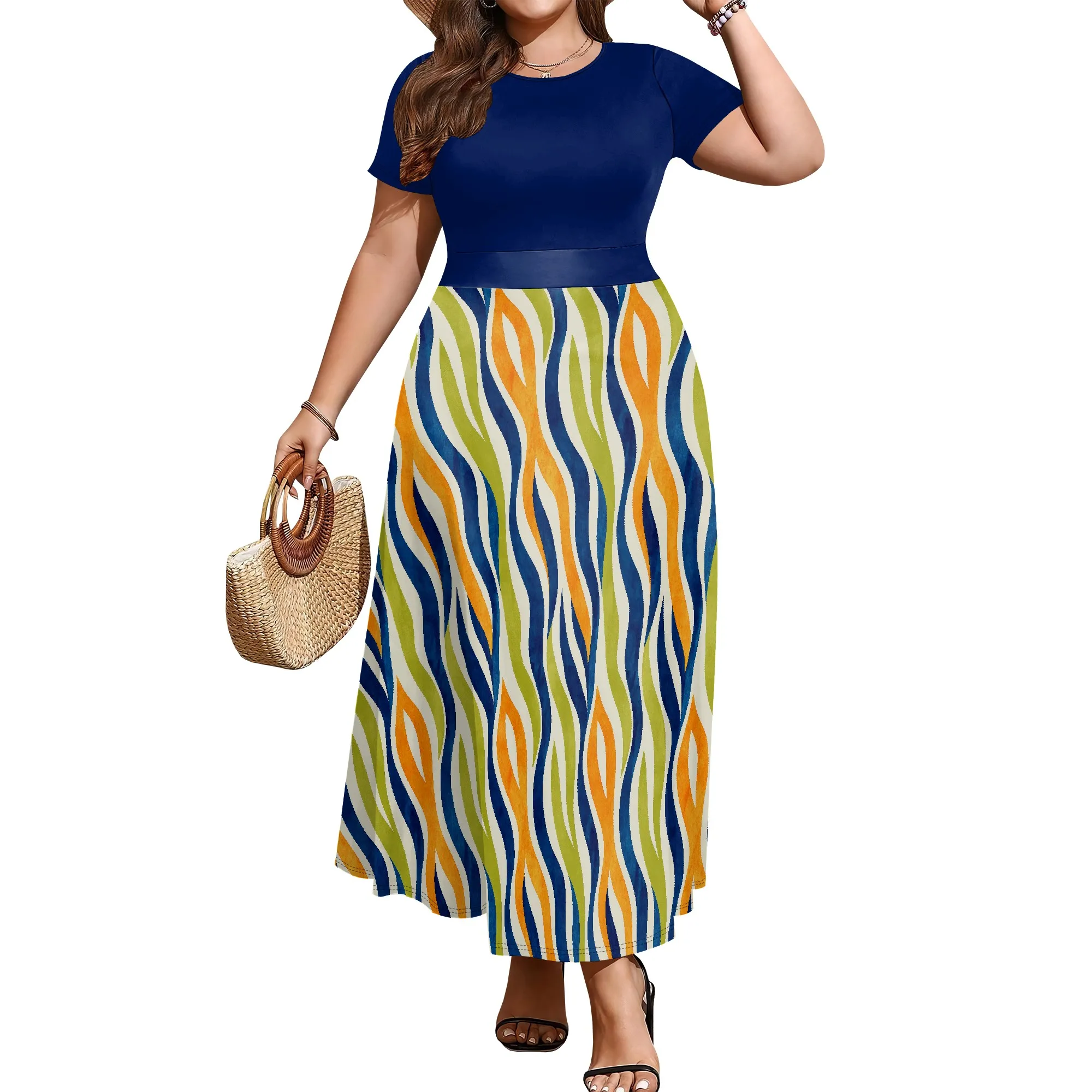 

Plus Size Dress A Line Dresses for Women Summer Long Dresses with Sleeve Casual Belted
