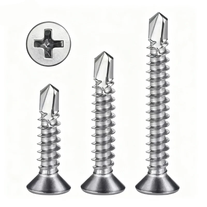 230pcs Heavy-Duty 410 SS Self-Tapping Locking Screws - 6 Sizes 4.2mm Flat Head Phillips & Slotted for Metal/Wood/Plastic