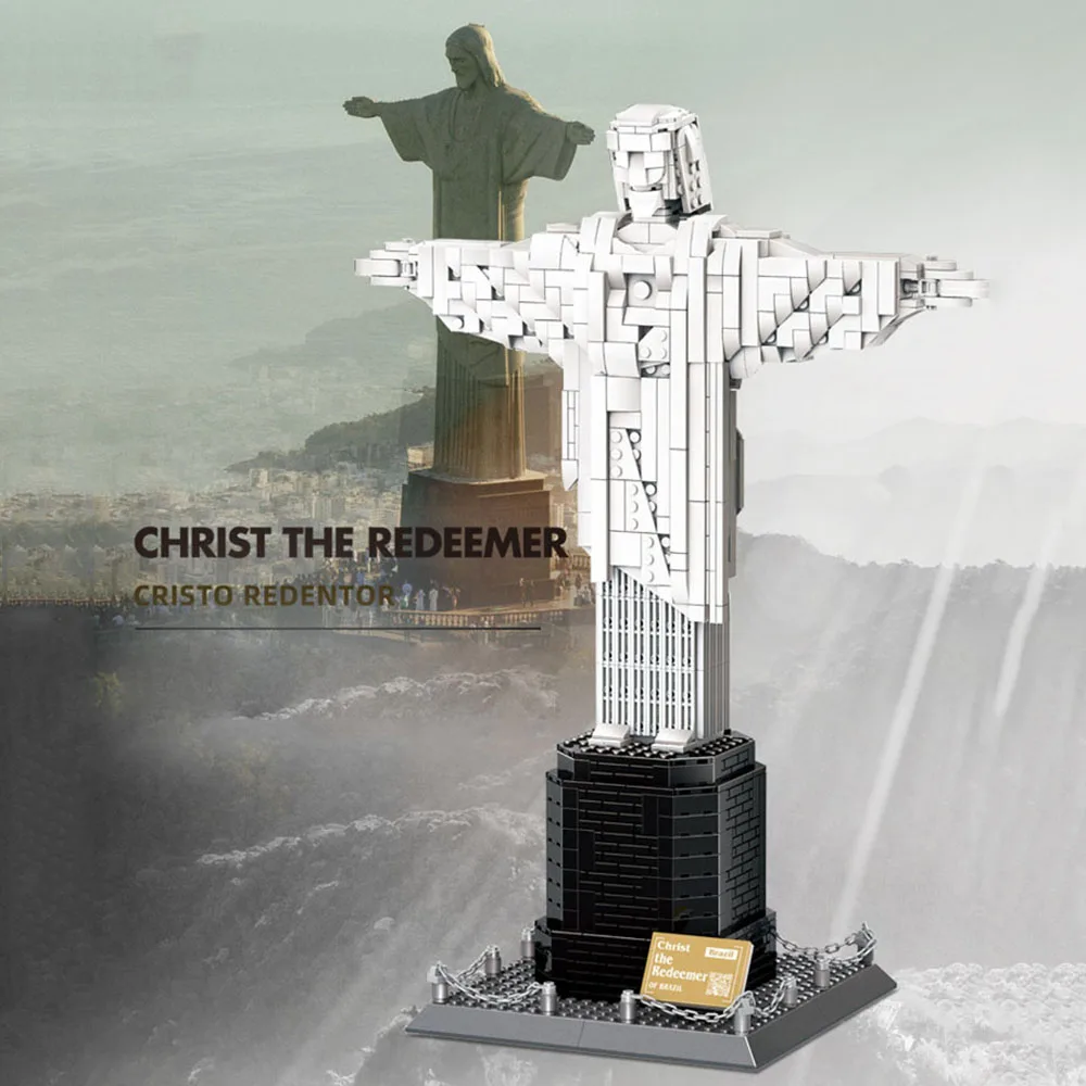 Costruzione creativa architettura di fama mondiale Cristo Redentor Block Model Rio De Janeiro brasile Building Brick Toys Collection