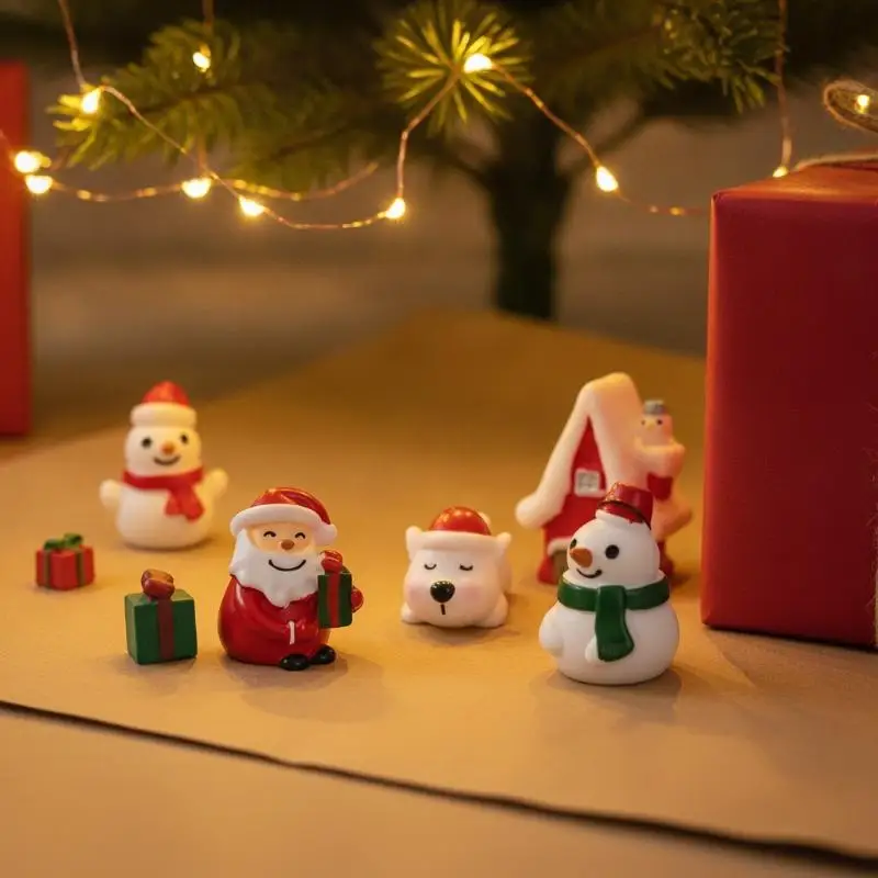 Holiday Mini Ornament 1PC Christmas Santa Claus Snowman Green Gift Box Snow View Decor for Micro Landscape Home Display