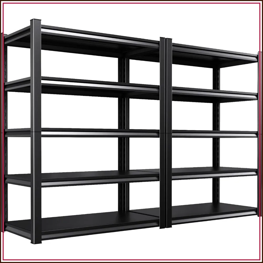 2 Pack 5-Tier Garage Shelving, Adjustable Heavy Duty Metal Wood Storage Shelves 71.2x46x19.7 in