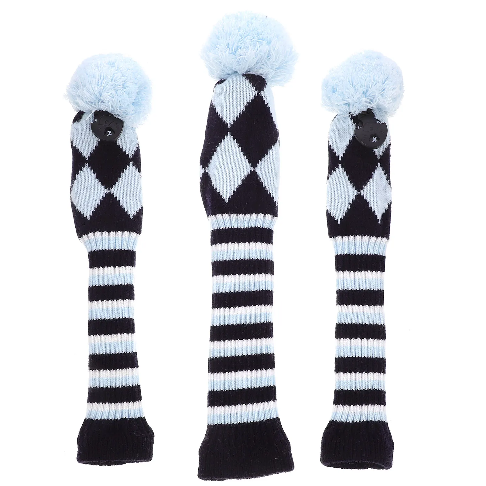 3 قطع من أغطية رأس نادي الجولف، غطاء رأس خشبي محبوك من القماش برقبة طويلة، غطاء رأس خشبي واقٍ باللون الأزرق الفاتح #2