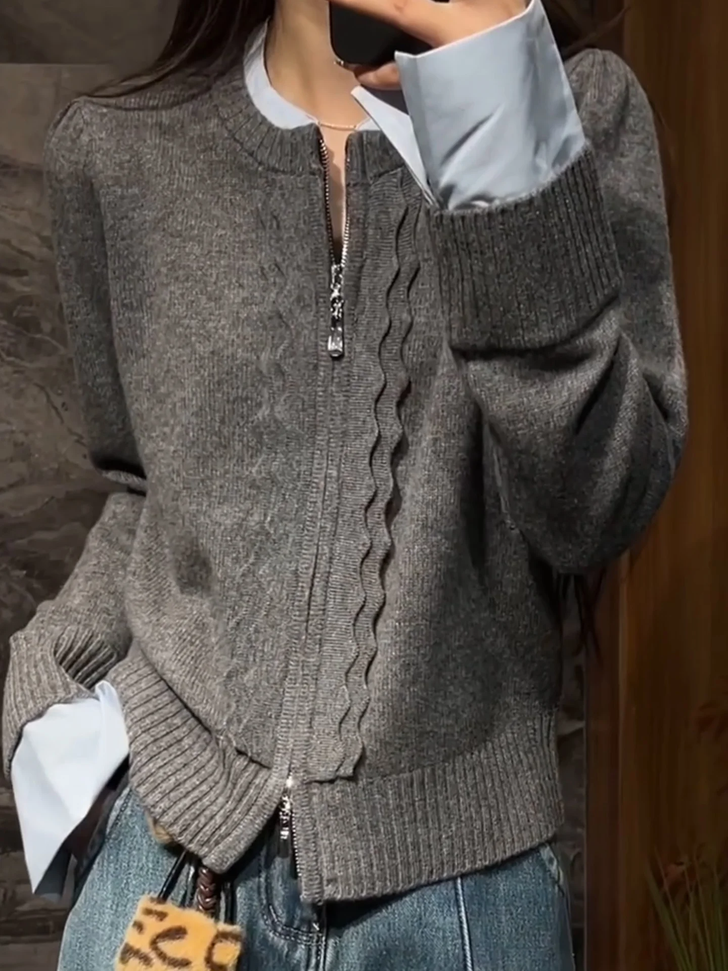 

Женский вязаный кардиган на молнии с длинным рукавом и круглым вырезом, большие размеры, новая модель, для повседневной носки, в корейском стиле