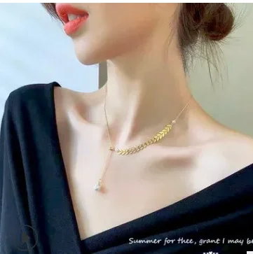 

AU 750 jewelry 18k gold necklace for women natural pearl necklaces 45cm about gold wheatear necklace