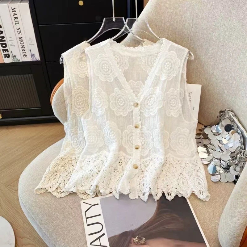 

Женский жилет больших размеров, летний, 2026, без рукавов, с V-образным вырезом, солнцезащитный, свободного кроя, для повседневной носки, в художественном стиле