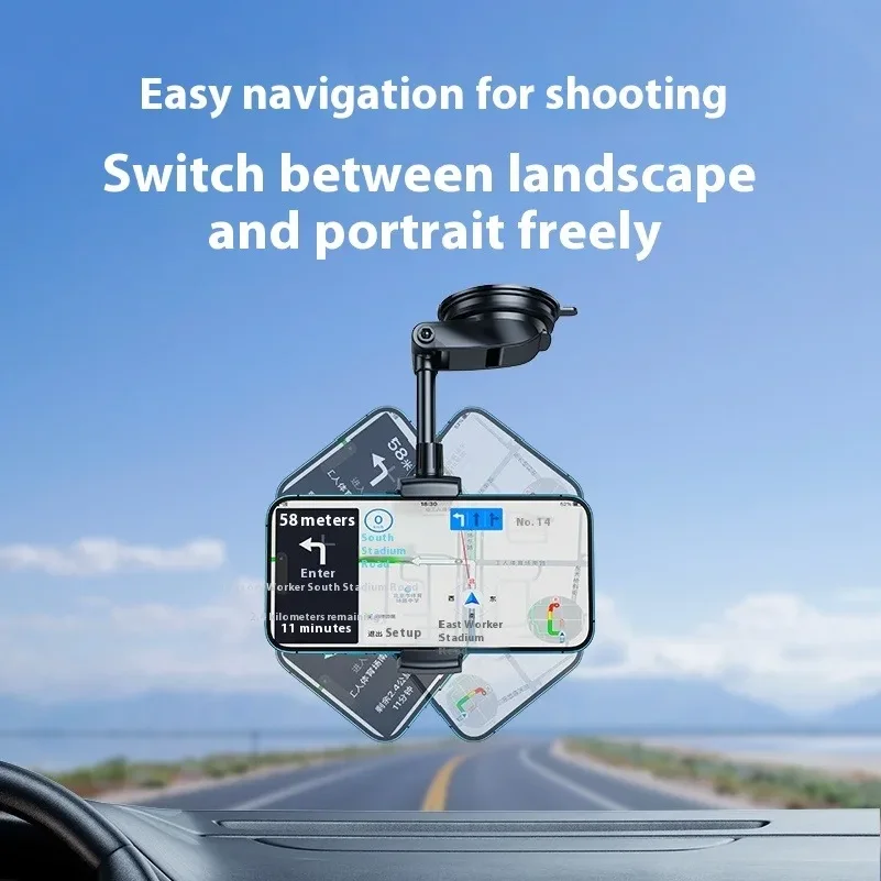 Eary Mount Dashboard Windshield Holder With Strong Suction Cup Adjustable Arm 360°Rotation Car Bracket for All Phones