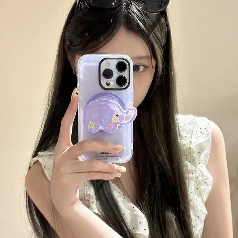 Cute Cartoon Elephant Quicksand Shake for Magsafe Griptok Holder Phone Finger Ring Stand Support for IPhone 17 Girl Bracket - view 3