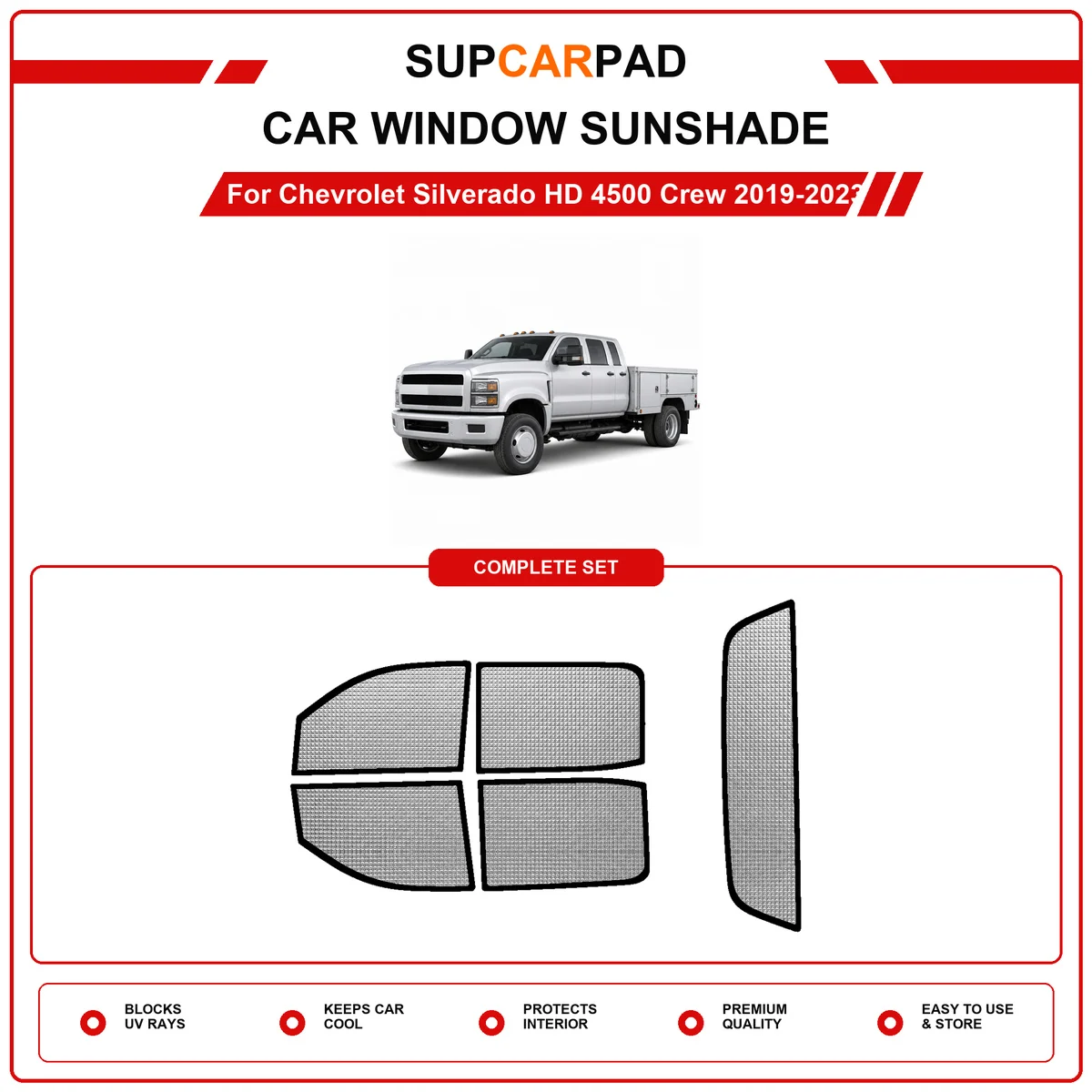 For Chevrolet Silverado HD 4500 Crew 2019-2023 Pre‑Cut Auto Window Sunshade Anti‑UV Car Sun Visor Protector