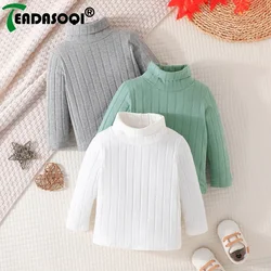 6M-3Y Spring Autumn Kids Baby Boys Long Sleeve High Neck Long Sleeve High Neck Knit Pit Strip Casual Basis Shirt Tops 3Pcs Set