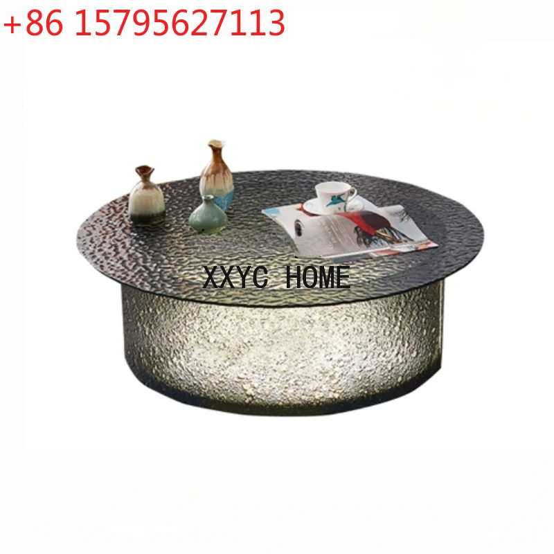 Modern Simple LED Light Tempered Water Ripple Glass Home Advanced Artistic Tea Table
