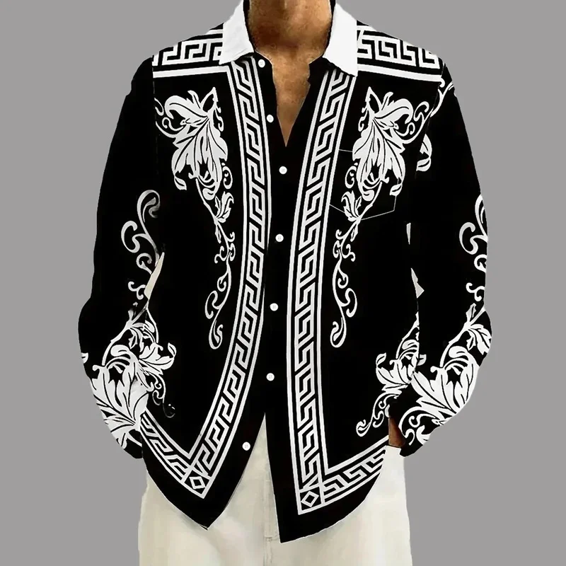Vintage Men's Long Sleeve Shirt Printed Shirt Luxury Baroque Zipper Pattern Fashion Comfortable Medieval Retro Men's Tops