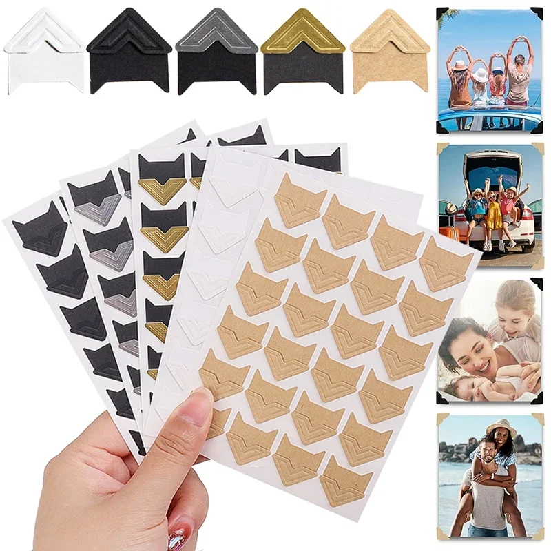 5 Sheets 120 Pcs Self-Adhesive Photo Vintage Corner Protector Sticker Kraft Paper Photo Scrapbooks DIY Picture Album Art Crafts