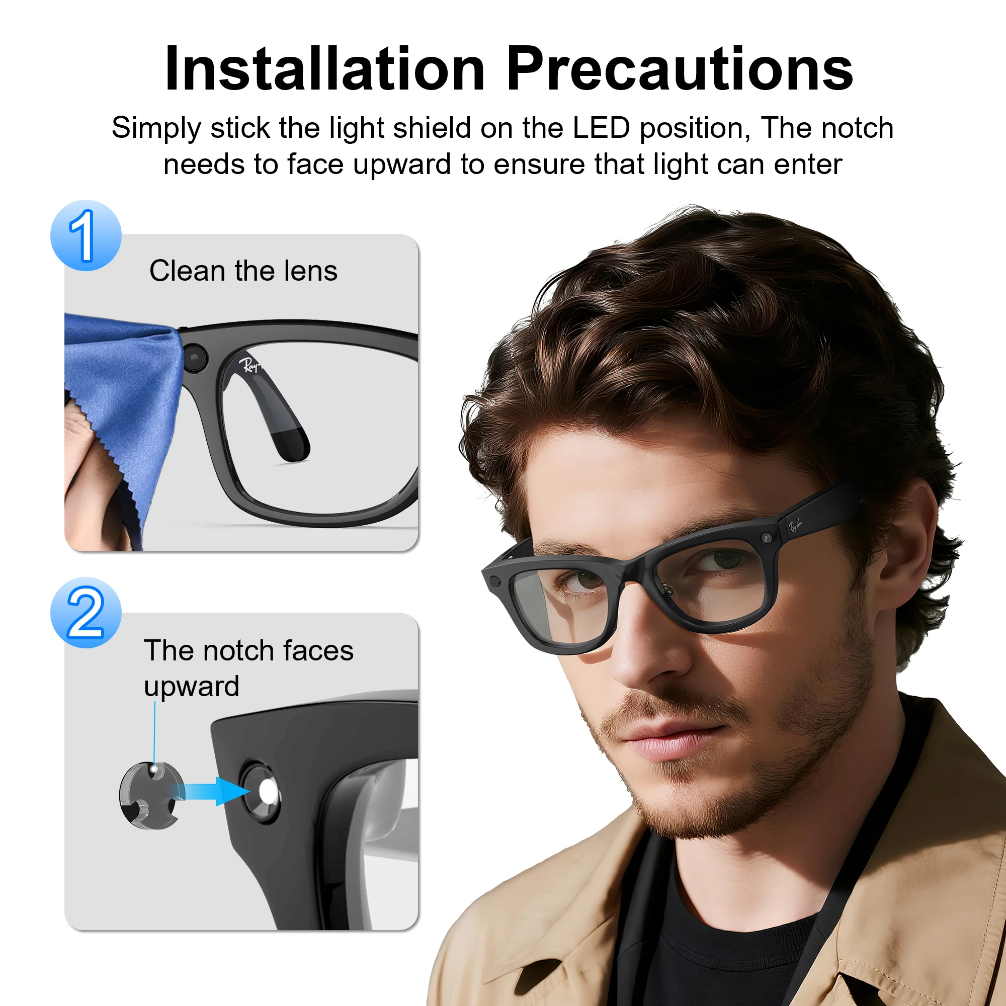 HIBLOKS For Ray-Ban Meta Wayfarer RW4008/RW4006 Skyler RW4010 RW4009/RW4009F AI intelligent Glasses Record Video Shading Sticker