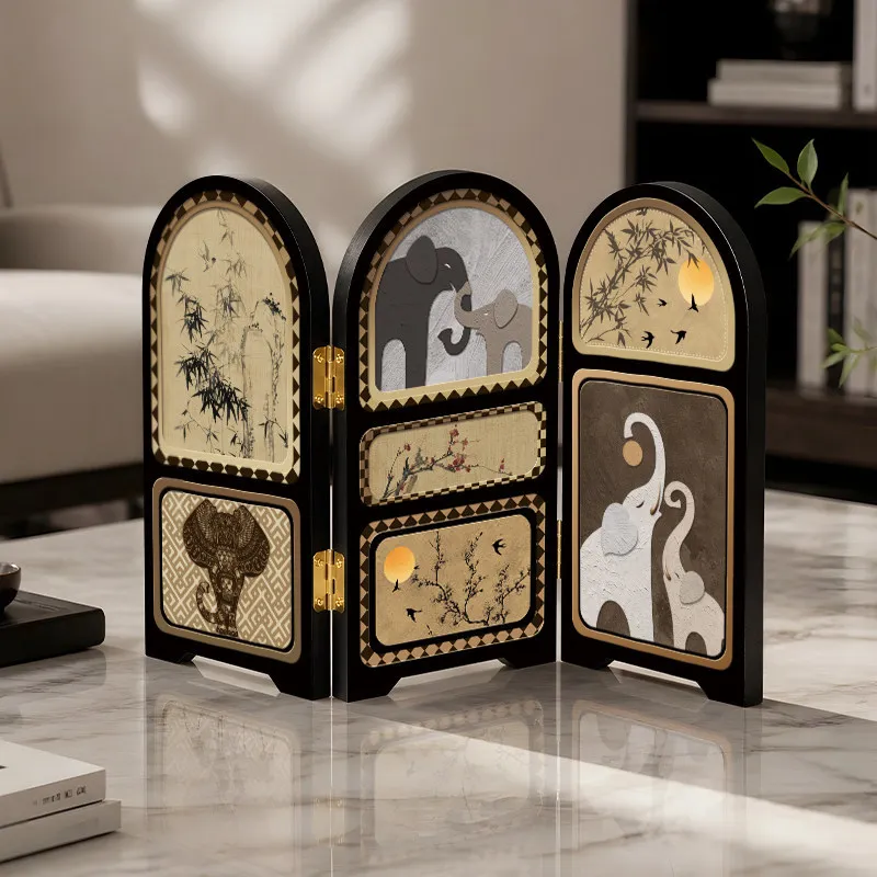 30x20cm Retro Folding Screen Partition,office Entrance Decoration Display Stand,crystal Porcelain Painting