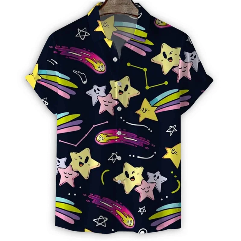 Cartoon Sea Animals Fish 3d Print Shirt Men Starfish Shells Pattern Short Sleeve Tees Fashion Summer Button Lapel Blouse Tops