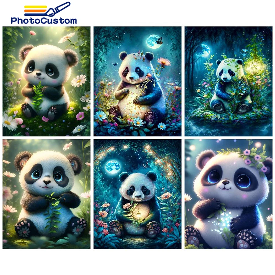 

PhotoCustom 5D DIY Diamond Painting Animal Kit Full Drill Square Embroidery Mosaic Art Panda Picture Of Rhinestones Home Decor N