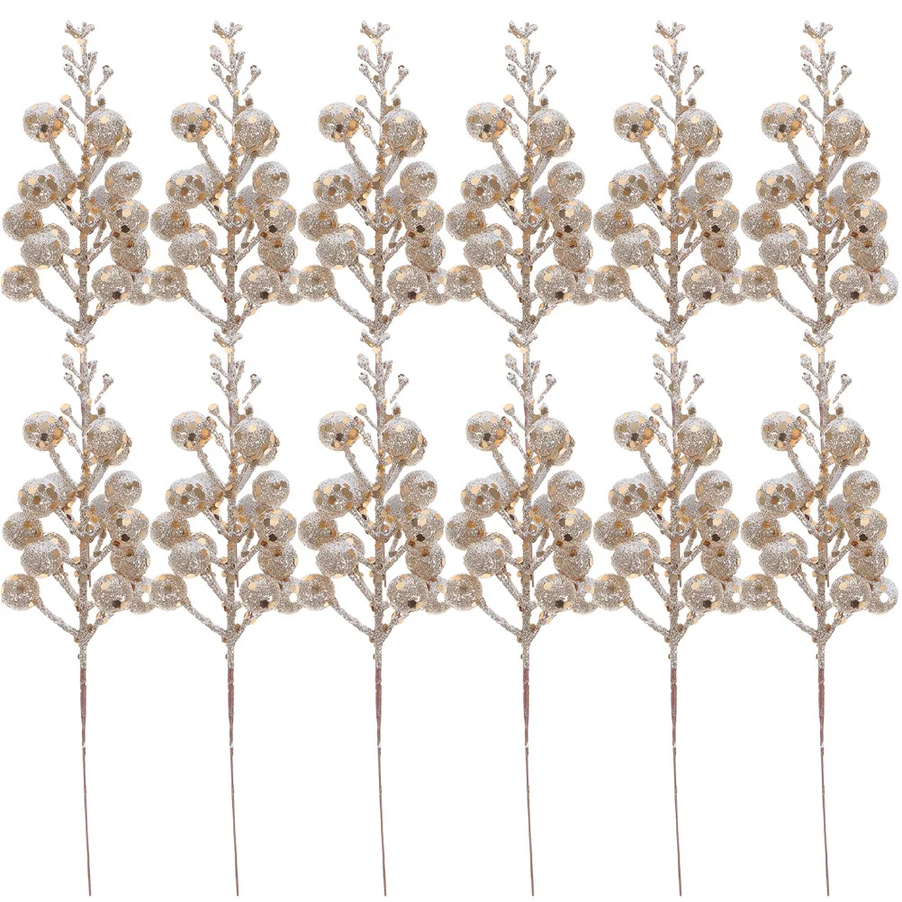 

12Pcs Artificial Berry Stems Glitter Fake Christmas Picks Xmas Tree Decorations Holiday Party Decor Glitter Fake Berry