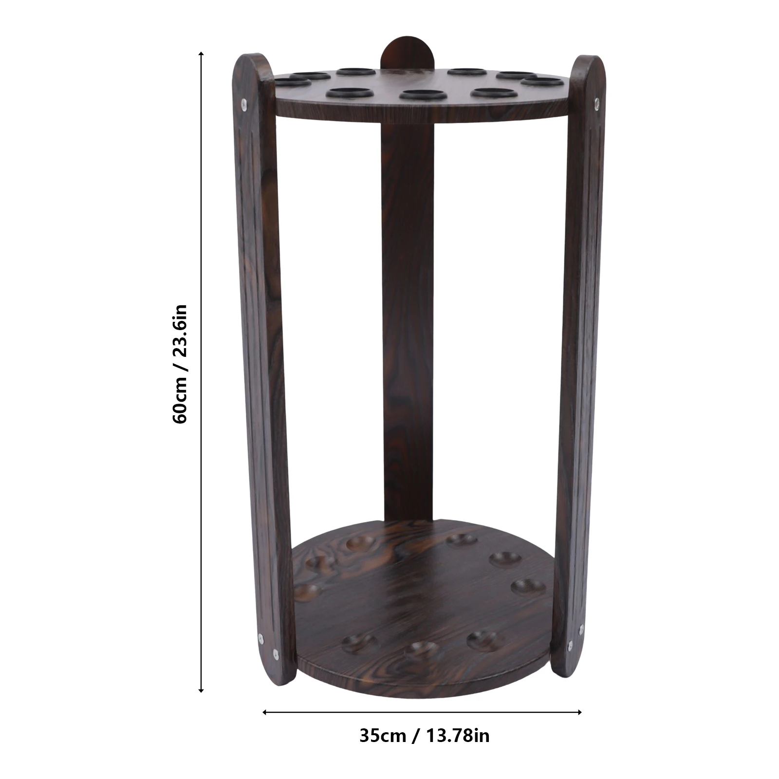 Pool Cue Rack, Stand Holder, Billiard Cue Organizer, 9 Hole Round Teak Wood Grain Rack, Large Diameter 33.4mm Holes, Multi-Functional Storage for Pool Cues, Golf Clubs, Fishing Rods, High Durability MDF Board, Floor Standing Display for Game Room