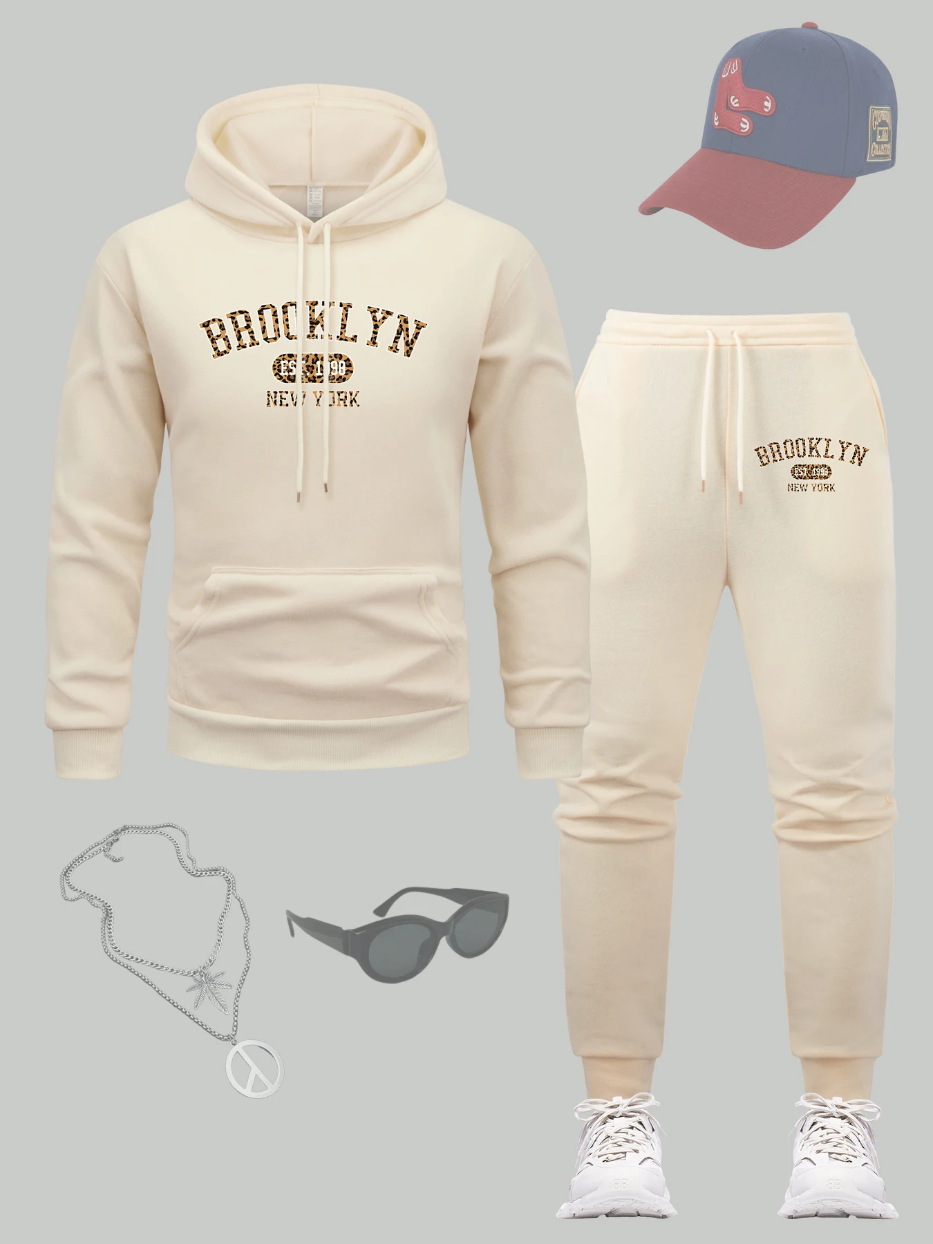 

Brooklyn New York Est.1998 Комплект толстовок с узором для мужчин, универсальные свободные толстовки, флисовые повседневные спортивные штаны, осенние комплекты из 2 предметов на шнурке