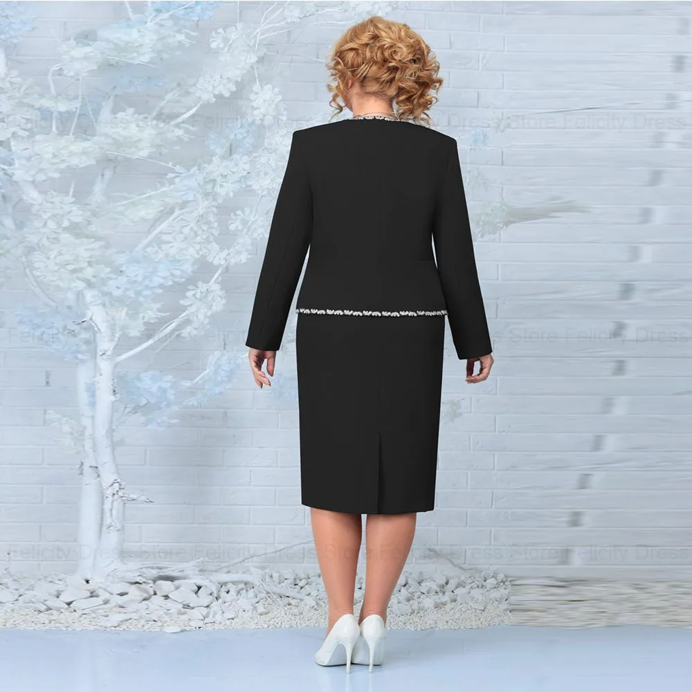 カスタマイズされたプラスサイズの花嫁の母のドレス、ジャケット付き、結婚式用、2026年、シース、Oネック、結婚式のゲストドレス、ビーズ、アップリケ