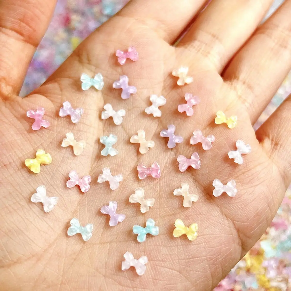 

50PCS Transparent Cute Bow Nail Charms Resin Sweet Jelly Color Mini Bow knot Nail Art Decorations Accessories for Manicure DIY