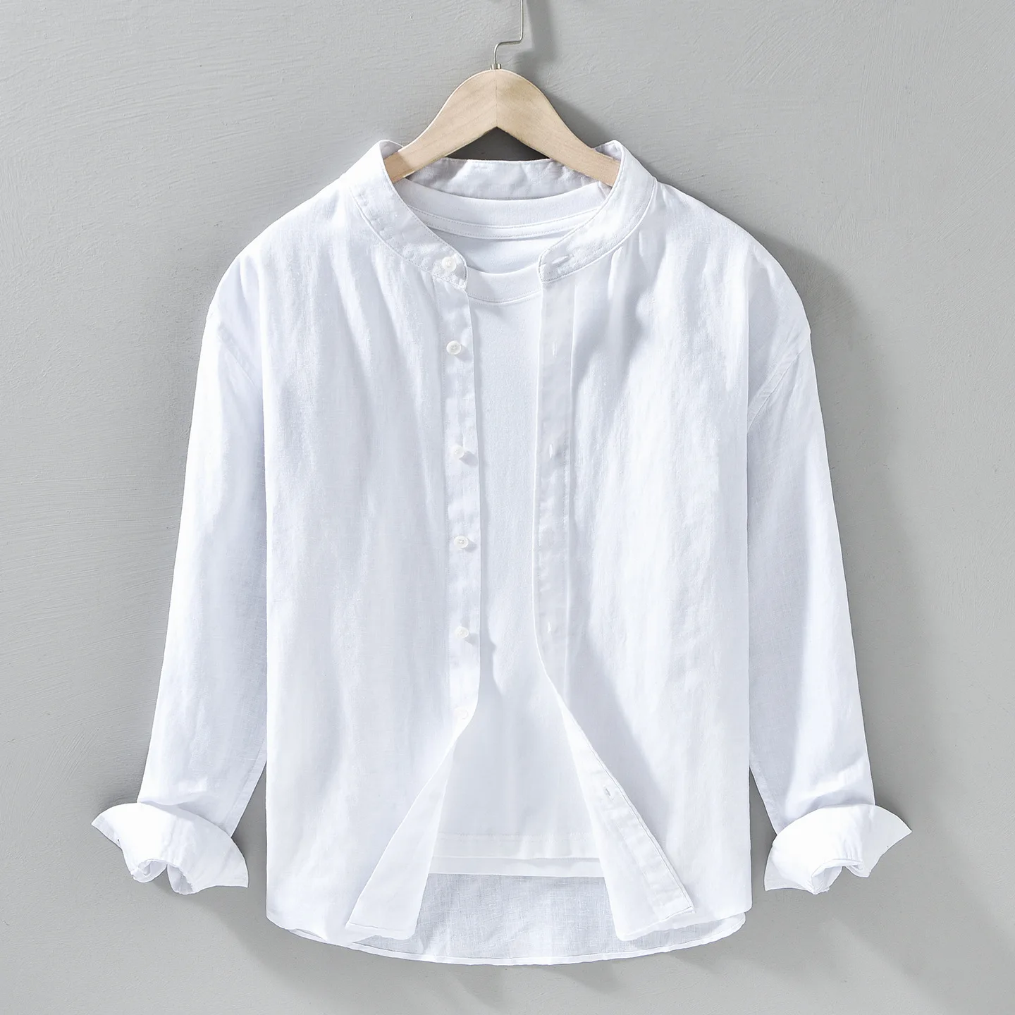 

Linen Long Sve irt Men's Spring Summer Simple Faion Loose Casual Breathable Linen Material Stand Collar irt Versatile