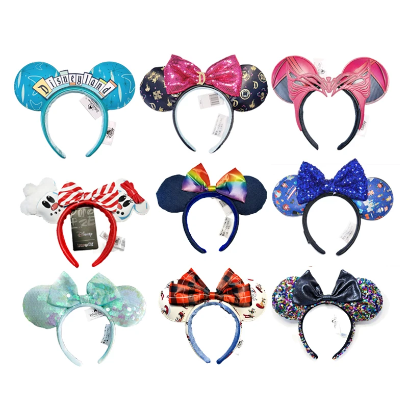 2023 Disney Minnie Ear Headband For Women Disneyland Mickey Plush Sequin Birthday Gift Party Cosplay Girls Accessories Toys