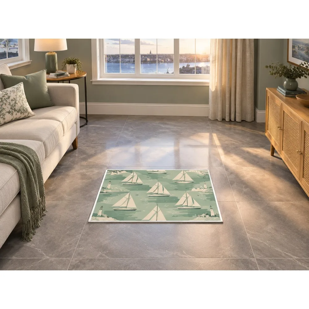 VIKAMA British Sage Cream Coastal Sailing Flannel Door Mat, Quick Dry Non-Slip Floor Mat, UK Home Decor for Home, Entryway