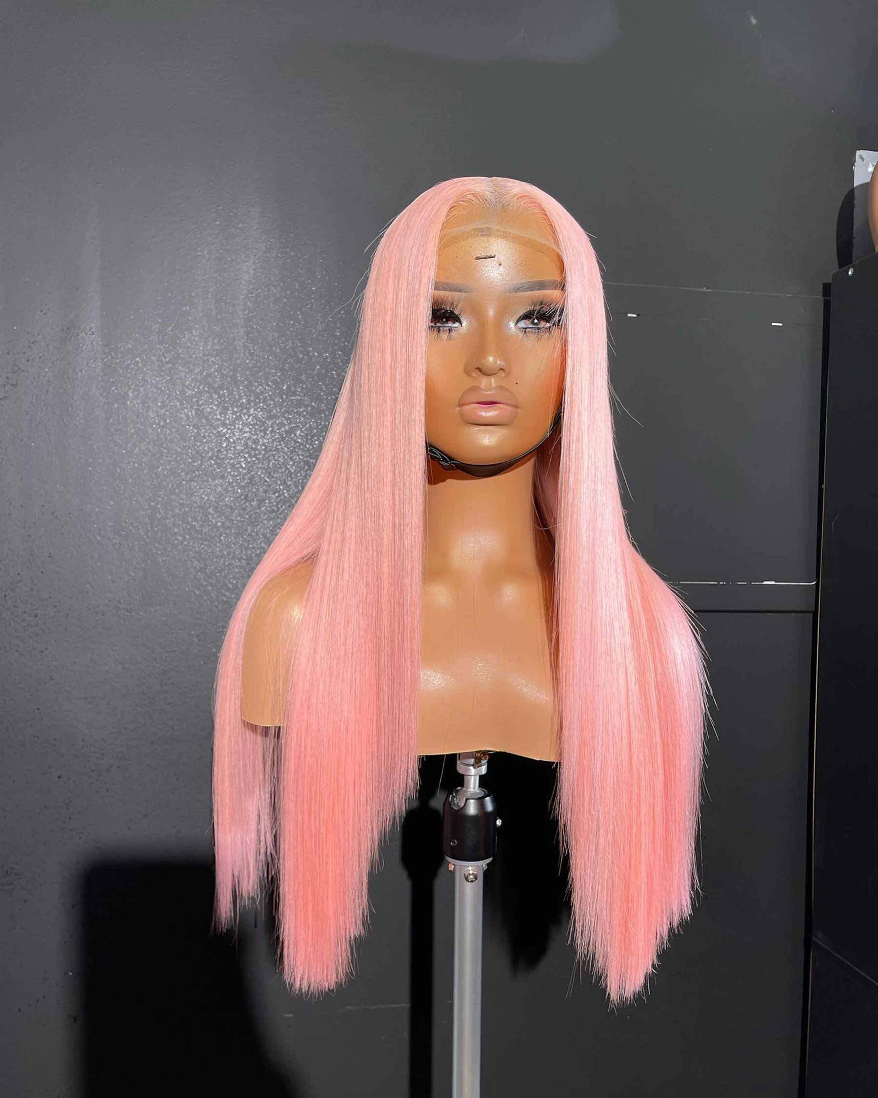 13X4X1 HD Full Lace Frontal Wig Synthetic Pink Red Color Silky Straight Prepluck Baby Hair Daily Party Bleach Knots Glueless