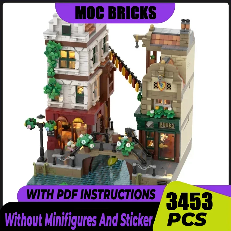Street View Model Moc Building Bricks Canal Book Houses Model Building Technology Modular Blocks Construstion Toy Gifts