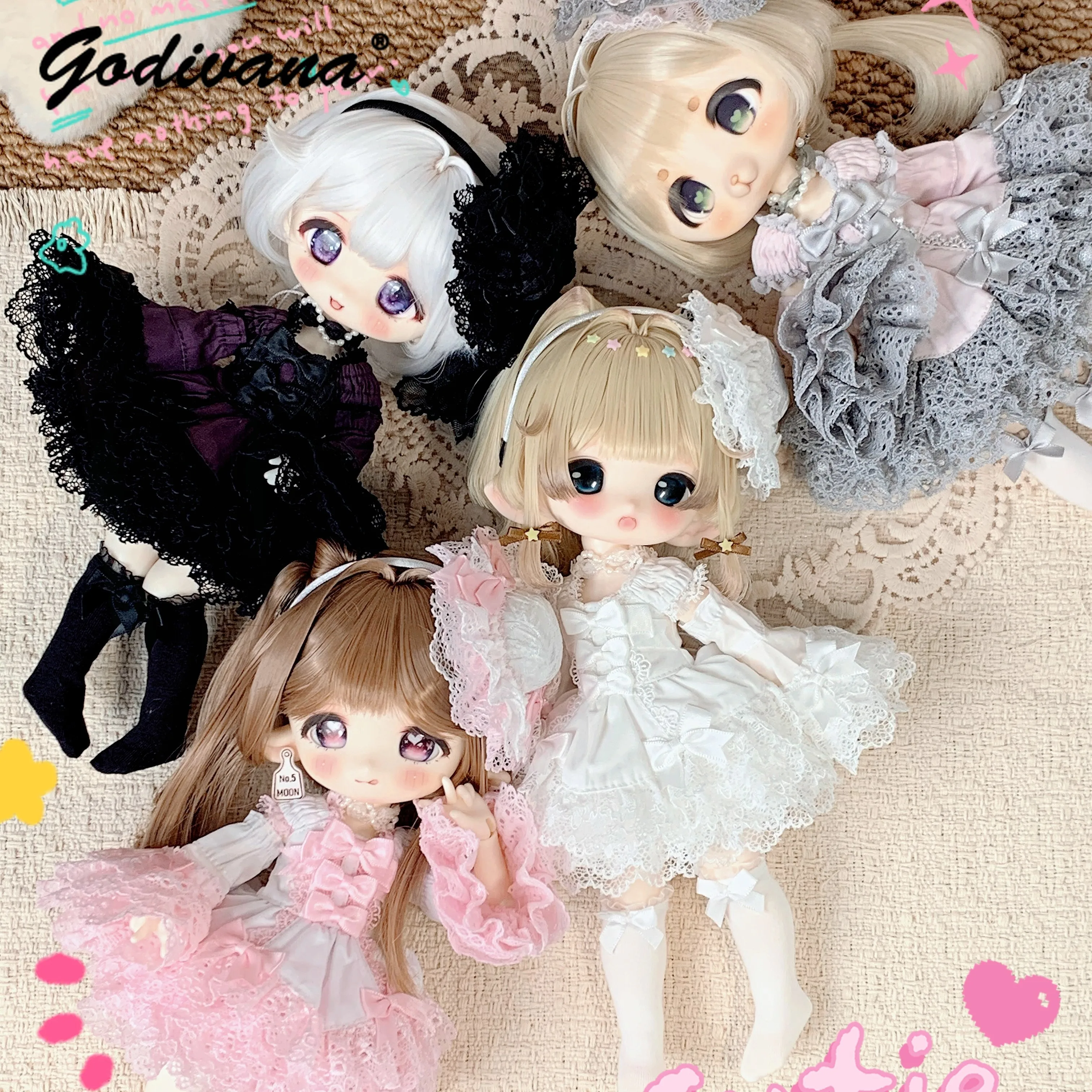 1/6 BJD Doll Clothes Gothic Sweet Dark Purple Lolita Doll Dress Lace Ruffle Outfit Vintage Bow Elegant Flare Sleeve Full Set