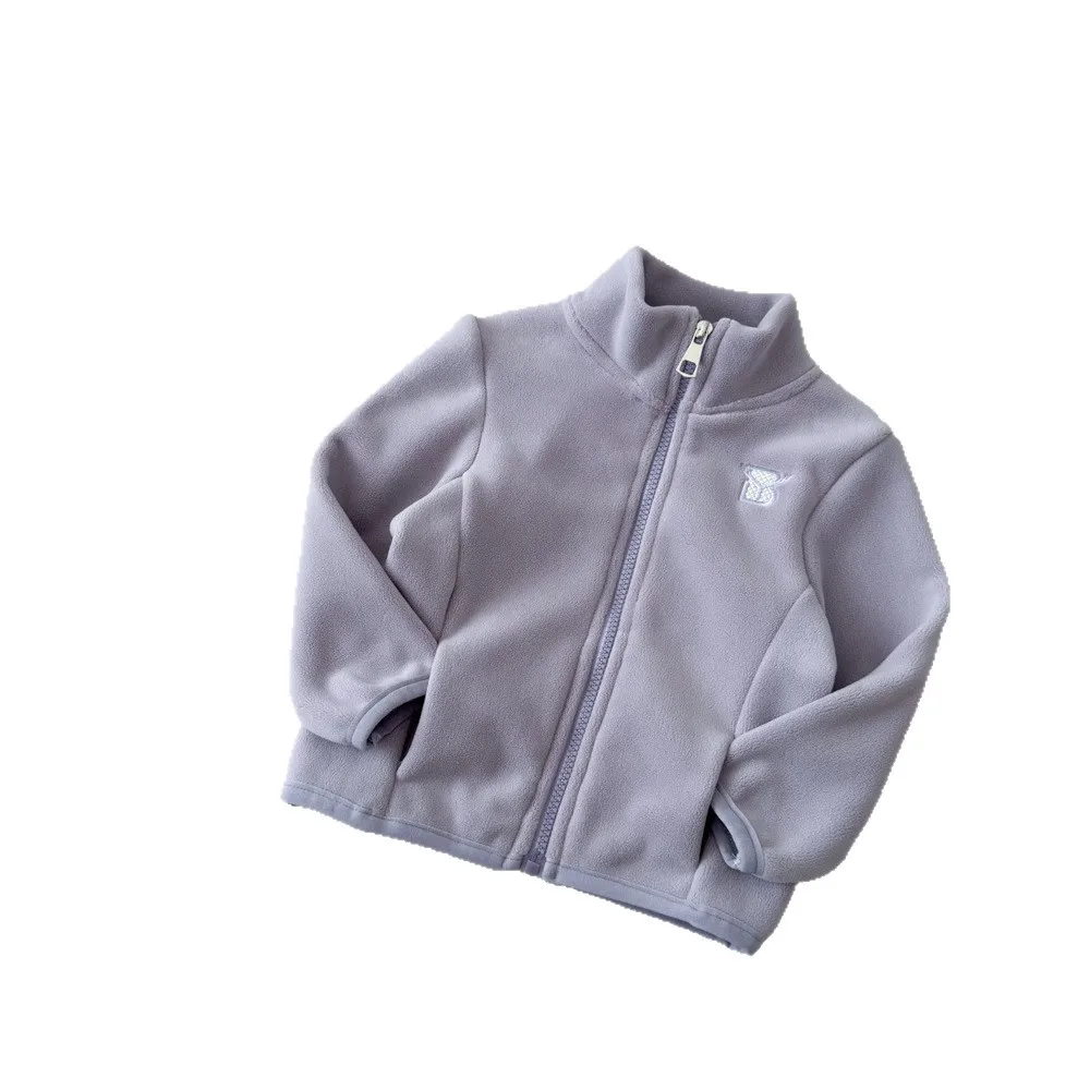 Coat Aoli Velvet Autumn and Winter Children Casual Embroidered Stand Up Collar Cardigan Soft Comfortable Cozy