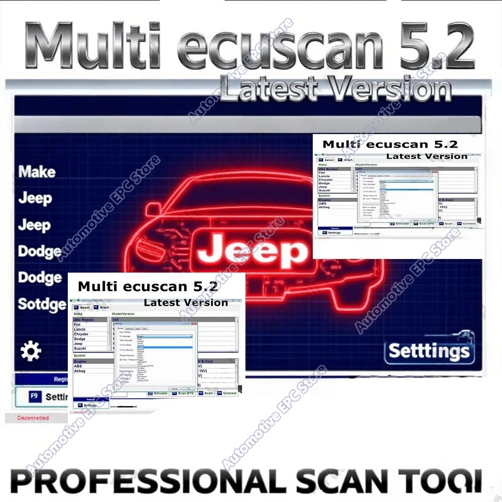 

Multiecuscan V5.2 Newest obd2 Scanner Software with Registered Unlimited keygen for European models Work for ELM327 Flat Adapter