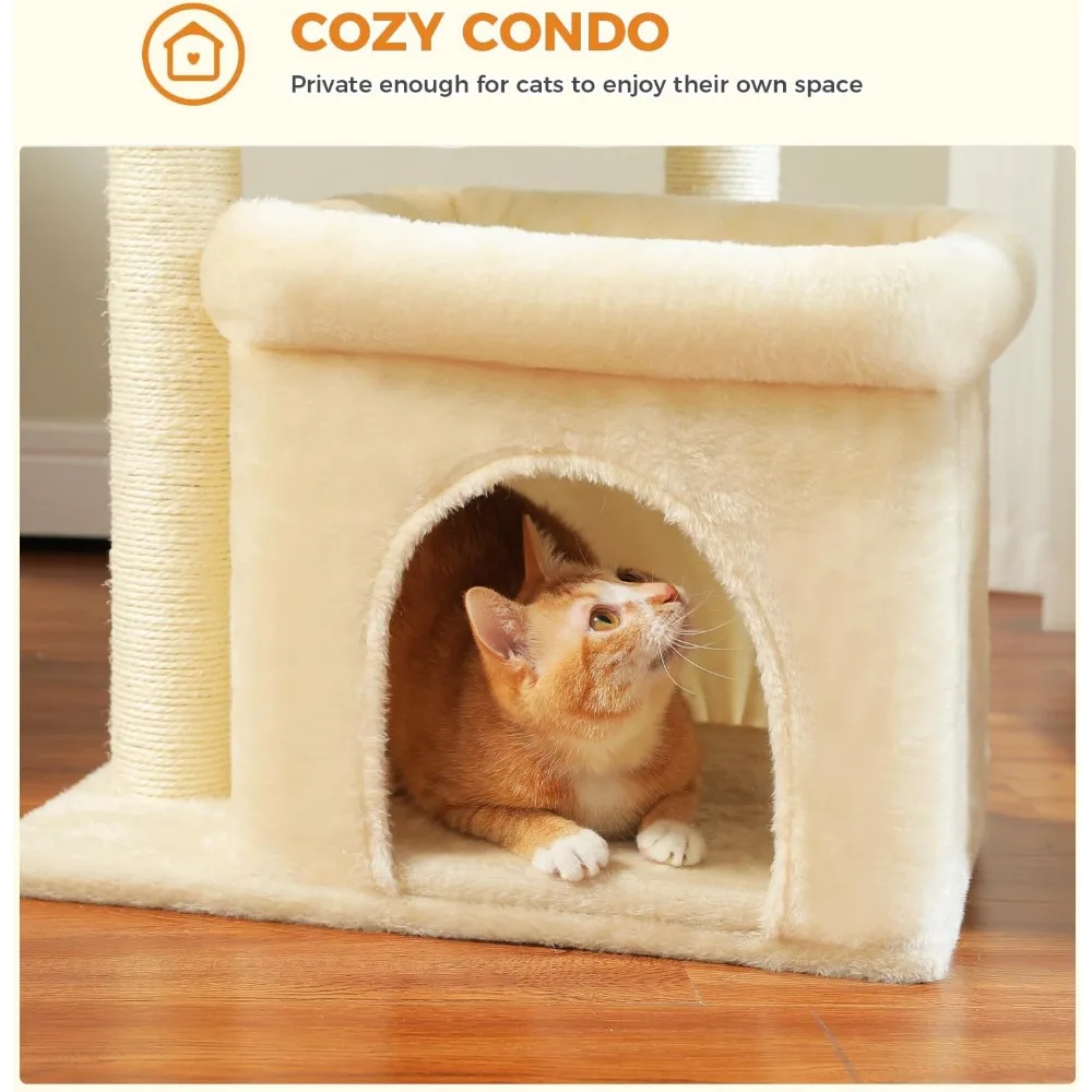 Sisal Scratching Posts and Large Cat Tower with Extra-Large Perch for Indoor Feline Enthusiasts