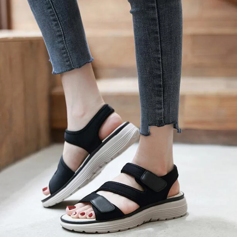 BEYARNE New Outdoor Flat Sandals Women Summer Wedges Sport Sandals Soft Comfortable Roman Sandals For Women Beach Shoes Women