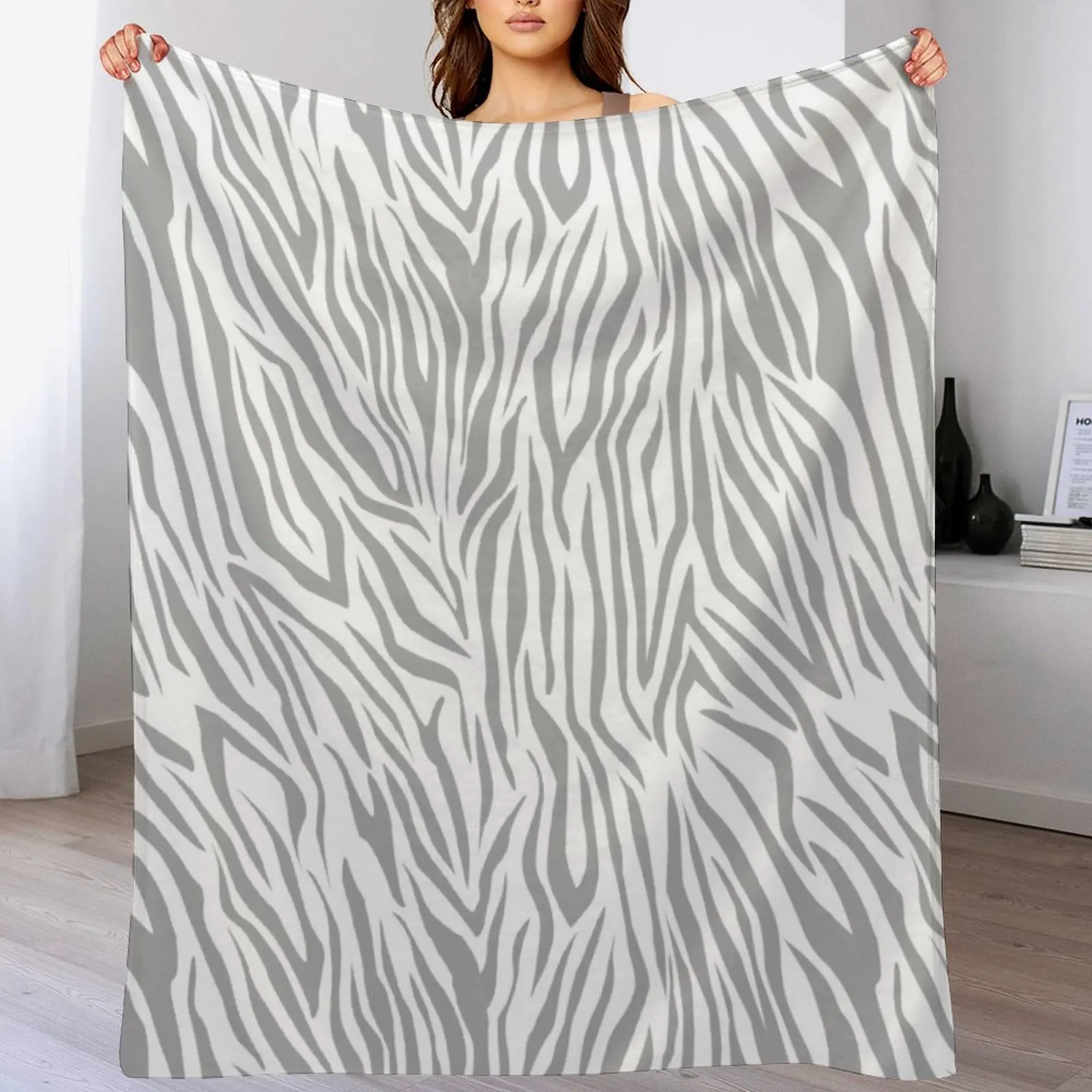 

New Modern gray white vector zebra animal print pattern Throw Blanket Luxury Brand Furrys Beach Blankets