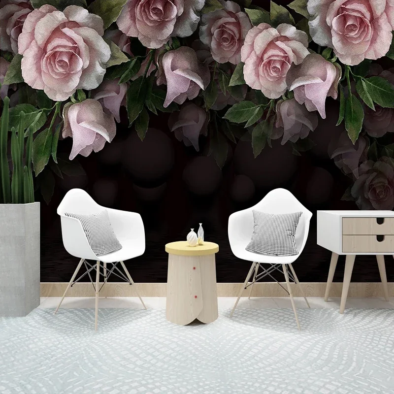 Custom 3D Papel Pintado Wall Murals Romantic Fashion Peony Rose Flower Mural Modern Living Room Sofa Decoration Wall Painting