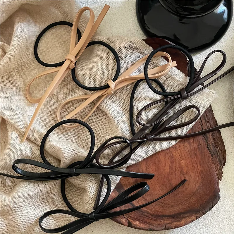 

3PC Good High Elasticity Four Season Sweet PU bow Hair Ties for Women Girls Ponytail Holder Hair Rings Rope Accessories