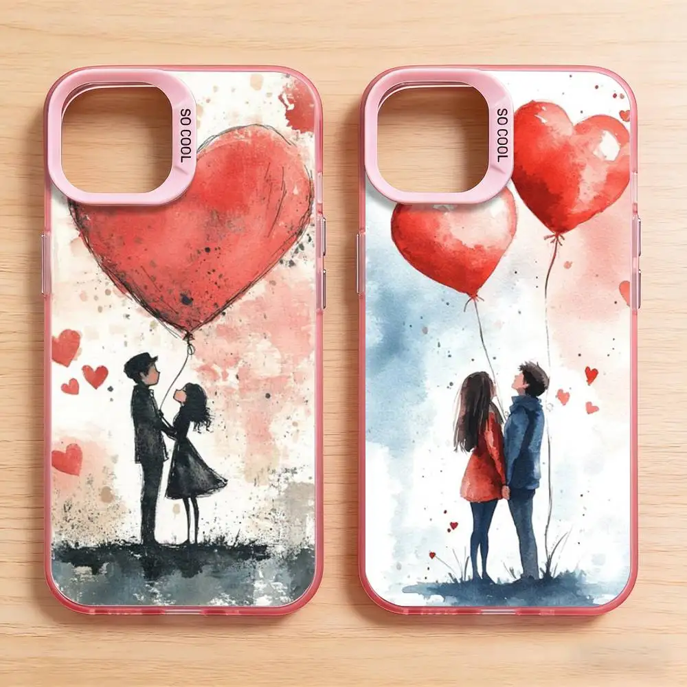 

Romantic Love Balloon Phone Case for iPhone 17 16 Pro Plus X 15 14 XS Max Air 13 12 Mini Soft Silicone Cover