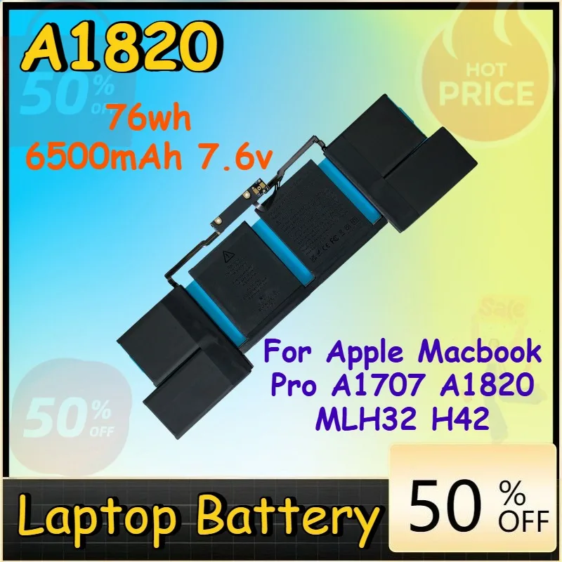 

Аккумулятор для ноутбука Apple Macbook Pro A1707 A1820 MLH32 H42, 76 Вт·ч, 6500 мА·ч, 7.6 В, модель A1820, горячая распродажа