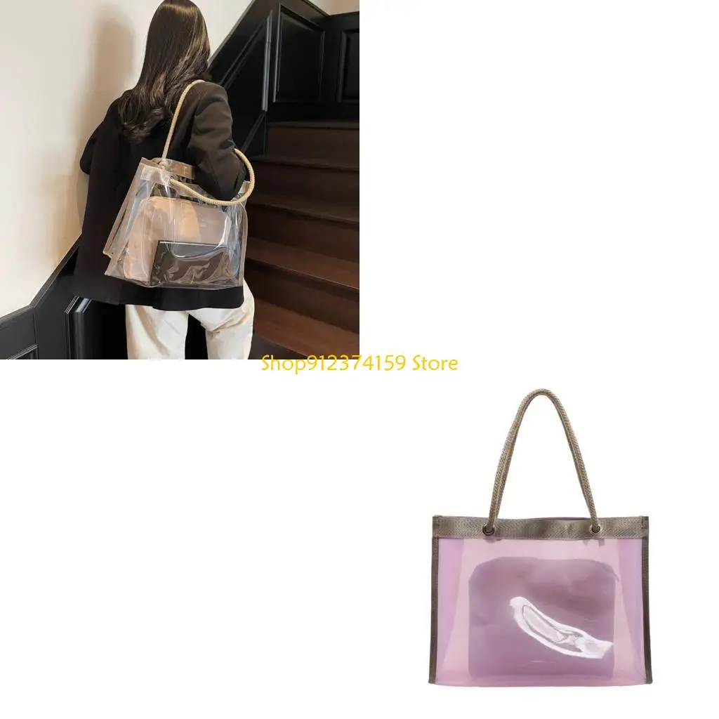 

G5AE Stylish Clear PVC Bag For Women Lightweight Beach Bag With Spacious Interior Shoulder Purse and Cosmetic Set