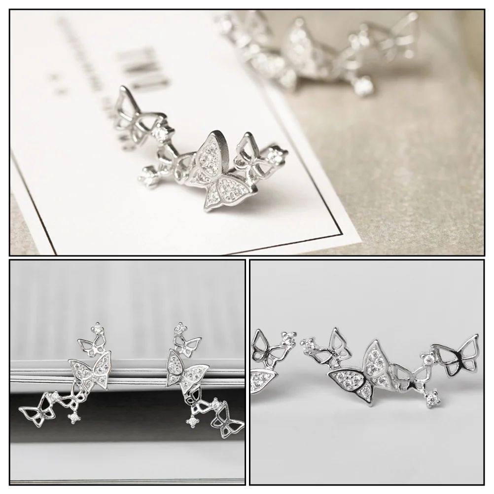 

Sterling Silver Butterfly Earrings 925 Pure Silver Fashion Accessory Charming Ear Decor Girl Studs Everyday Jewelry
