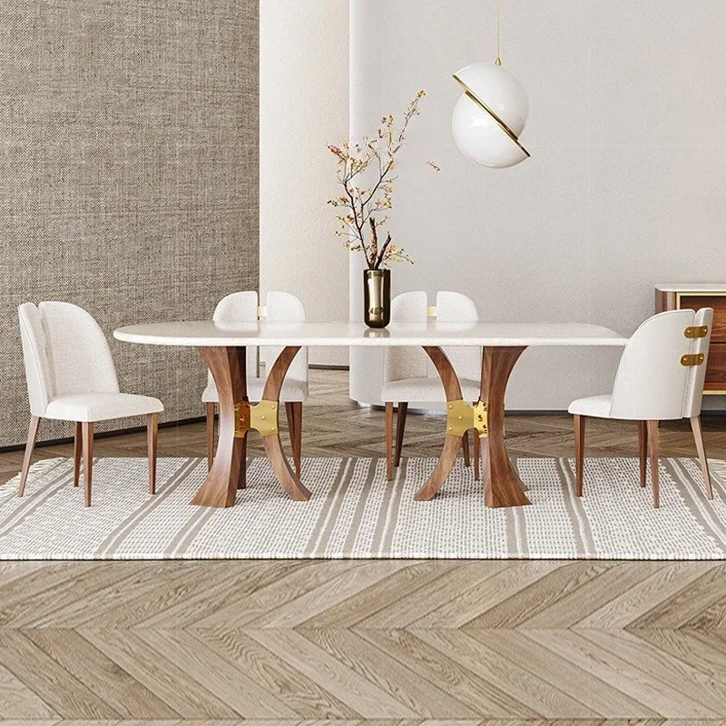 طاولة طعام رخامية فاخرة خفيفة، إحساس راقي بالبساطة الحديثة، لون جوز عالي الجودة