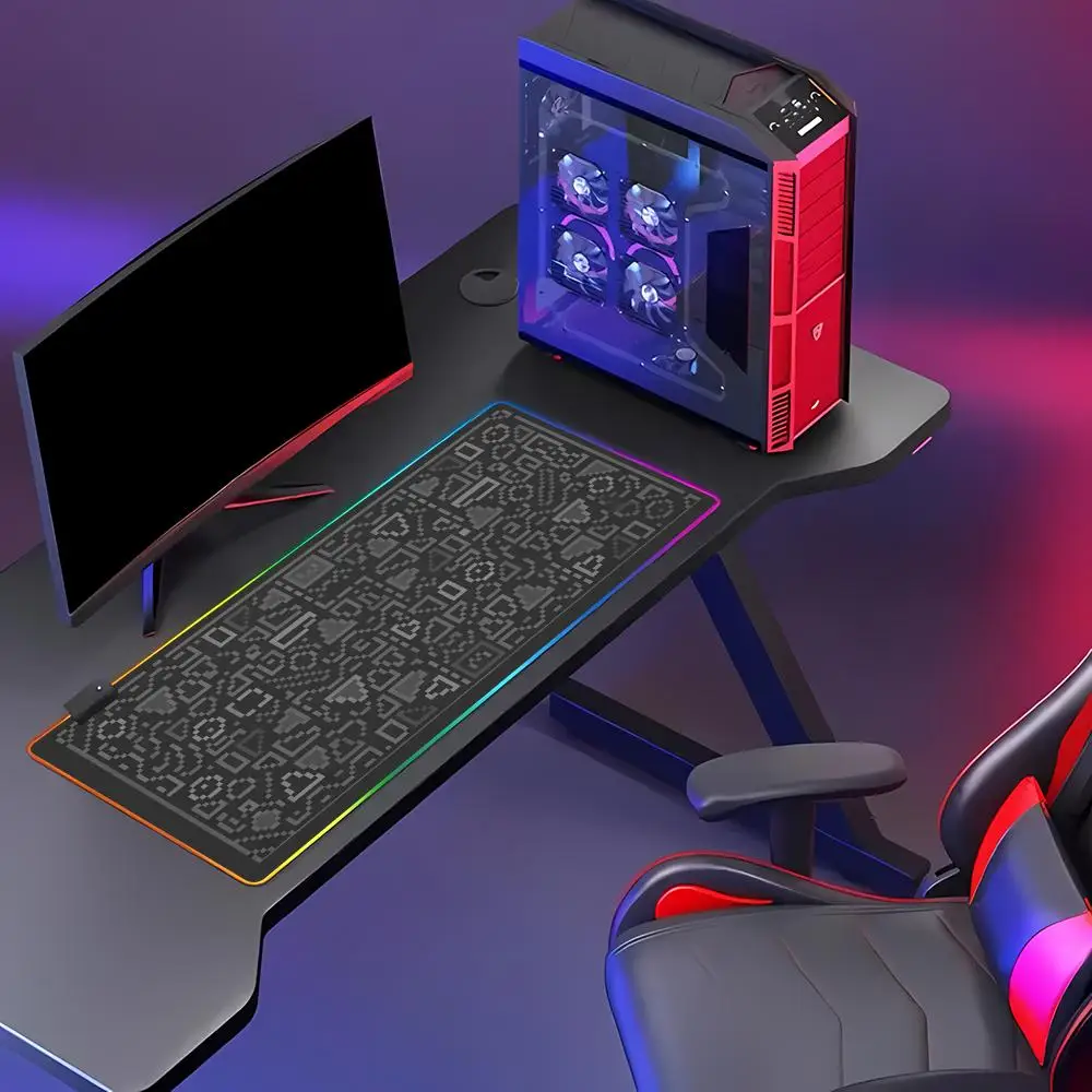 HYBXAXC Purple Pixel Geometric Mouse Pad Large Gaming , RGB Mouse Pad HD Large LED Light PC Computer  Gamer Office Laptop Gift