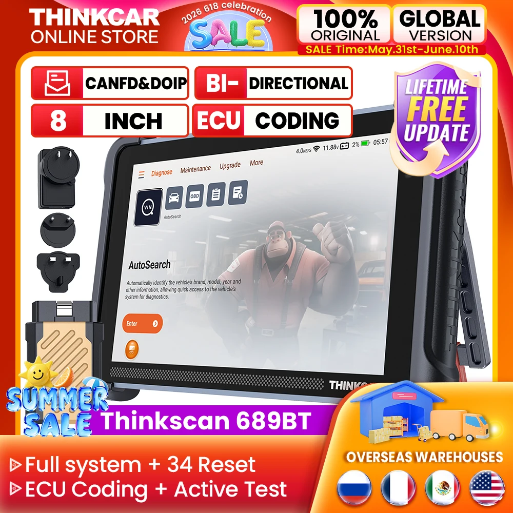THINKCAR Thinkscan 689BT OBD2 diagnostic tools Full system 34 reset car Scanner Automotive ECU Coding BI-Directional CANFD&DoIP