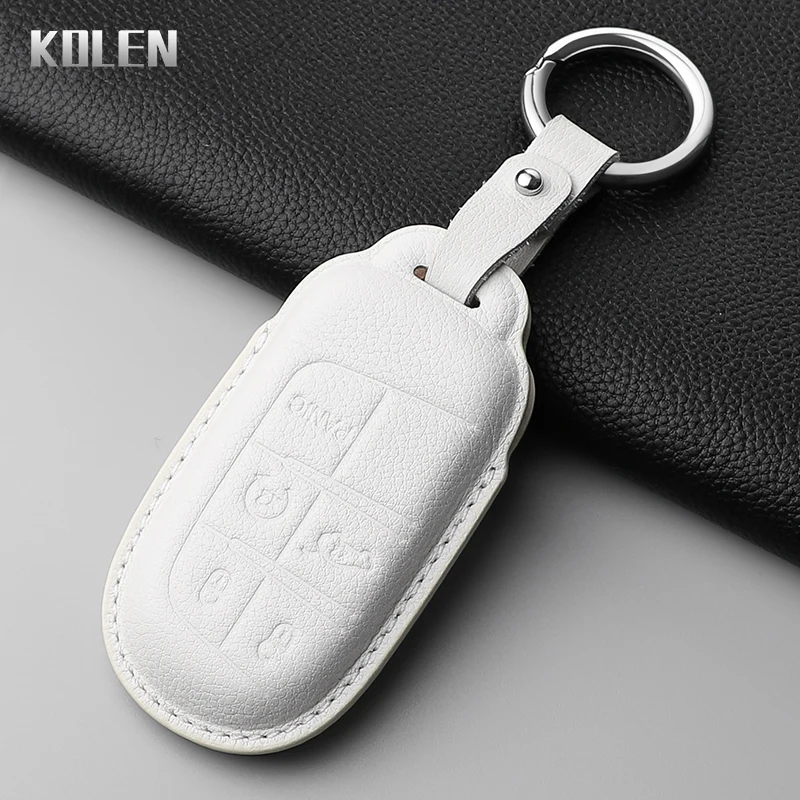 Leather Car Key Case Cover Shell For Jeep Renegade Compass Grand Cherokee For Chrysler 300C Wrangler Dodge Key Protector Holder