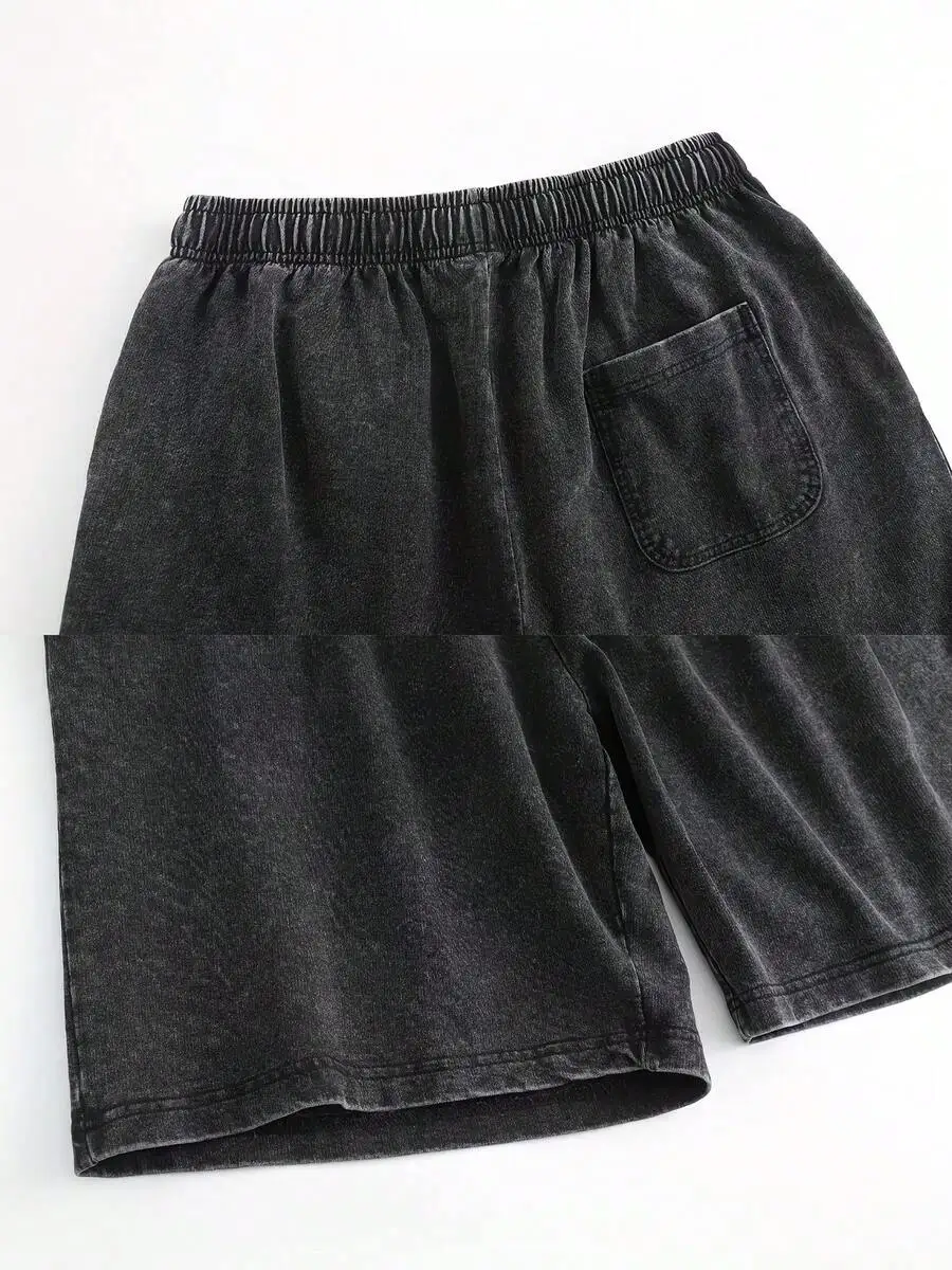 

Mens 100% Cotton Washed Distressed Shorts Elastic Waist Casual Summer Outdoor Shorts