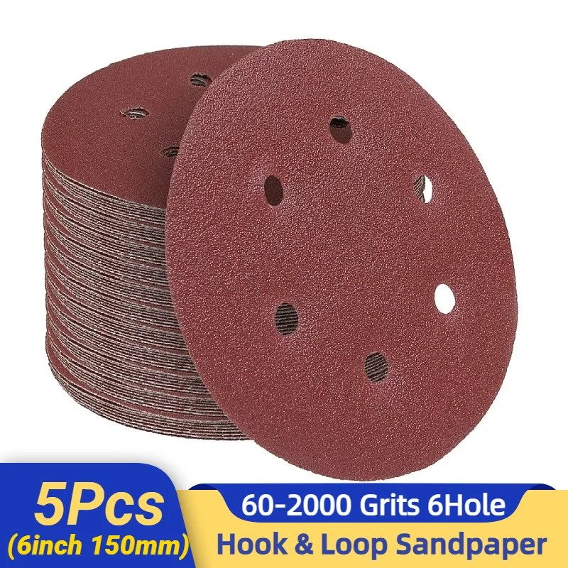 

6 Inch 6 Holes 150MM Sanding Discs 60-2000 Grit Flocking Sandpaper Orbital Sander Hook and Loop Aluminum Oxide Sand Paper