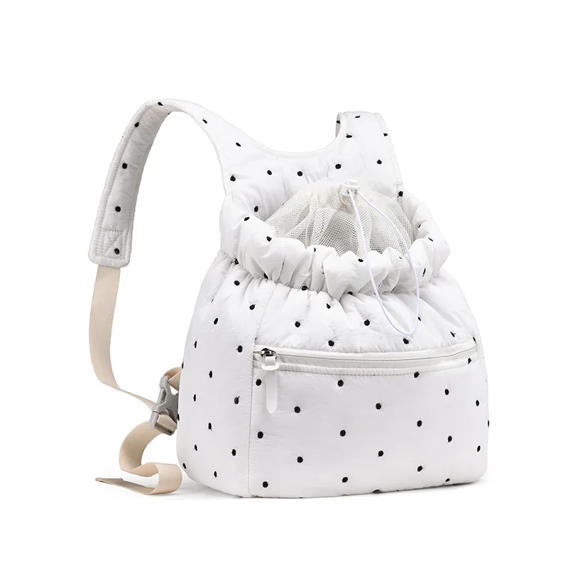 Drawstring Cat Bag with Chest Shoulder Straps Breathable Mesh Pet Backpack Small Dogs Anti-Stress Dog Bag Four-Season Front-Carr