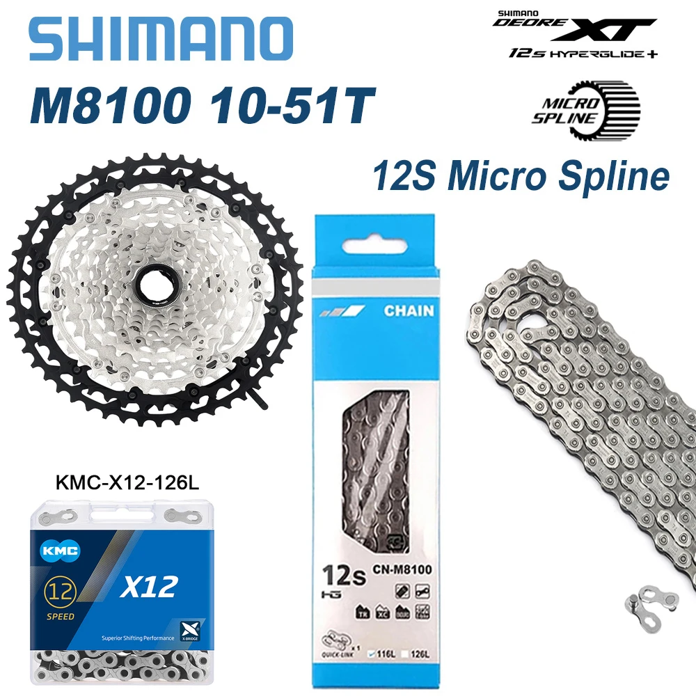 Shimano Deore XT M8100 12 Speed Cassette 10-51T MTB Sprocket  Micro Spline K7 12V Freewheel M8100 M6100 Chain KMC X12 original